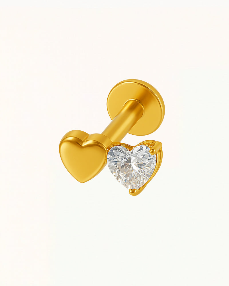 Titanium Dubbel Hartje Piercing met Steentje - Lovee