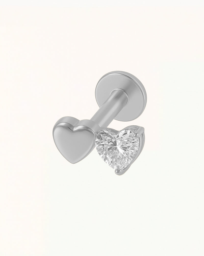 Titanium Dubbel Hartje Piercing met Steentje - Lovee