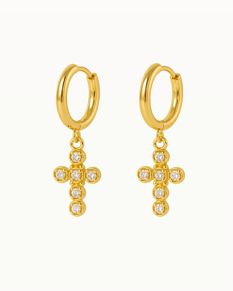 Gouden oorbellen met kruis hanger - Kourtney