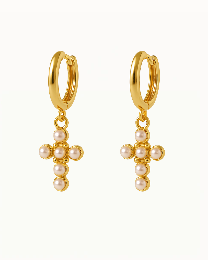 Gouden oorbellen met kruis hanger - Kourtney