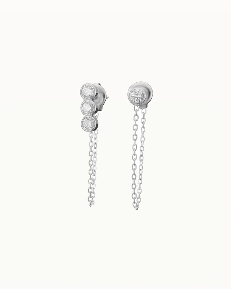 Asymmetrische Oorbellen met Kristallen en Ketting - Roxy