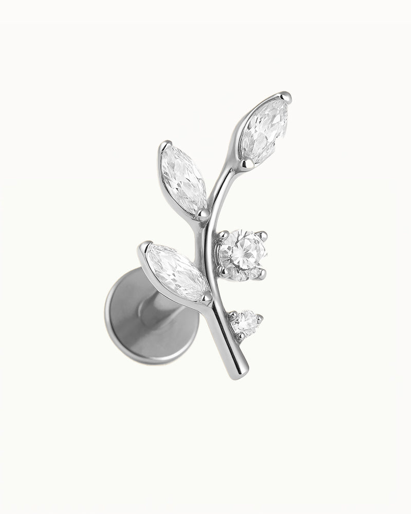 Titanium Piercing met Kristallen Bladeren - Demi
