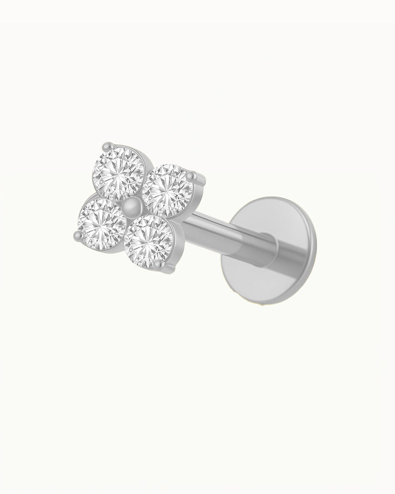 Titanium Piercing met Vier Steentjes in Bloemvorm - Lena