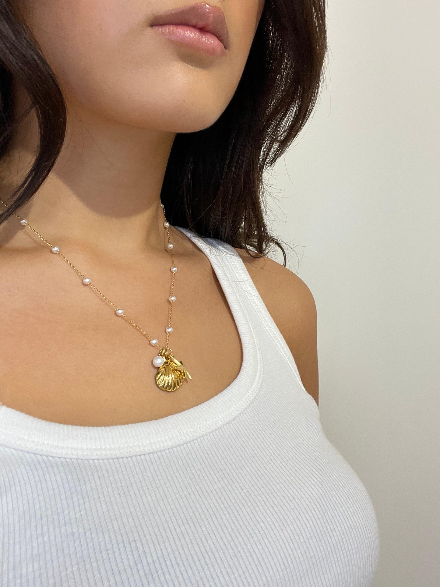 Gouden Ketting met Schelp, Zeester en Parel Hangers - Rika
