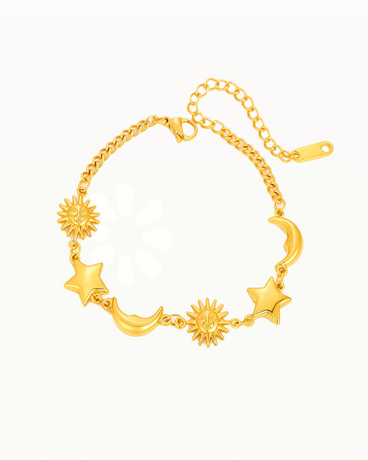Goudkleurige Armband met Zon, Maan en Sterren - Lyra
