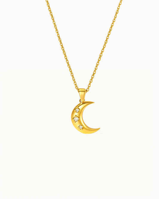 Gouden Maan Ketting met Steentjes - Natasha