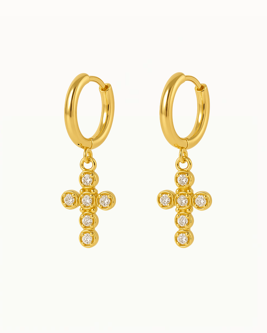 Gouden oorbellen met kruis hanger - Kourtney