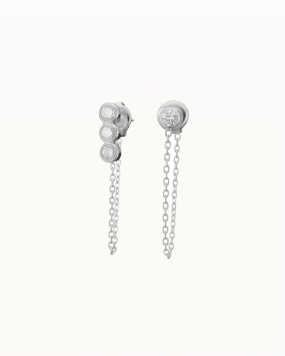 Asymmetrische Oorbellen met Kristallen en Ketting - Roxy